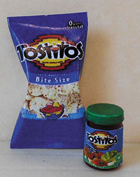 Dollhouse Miniature Tostitos Chips - Bag with Jar Of Salsa